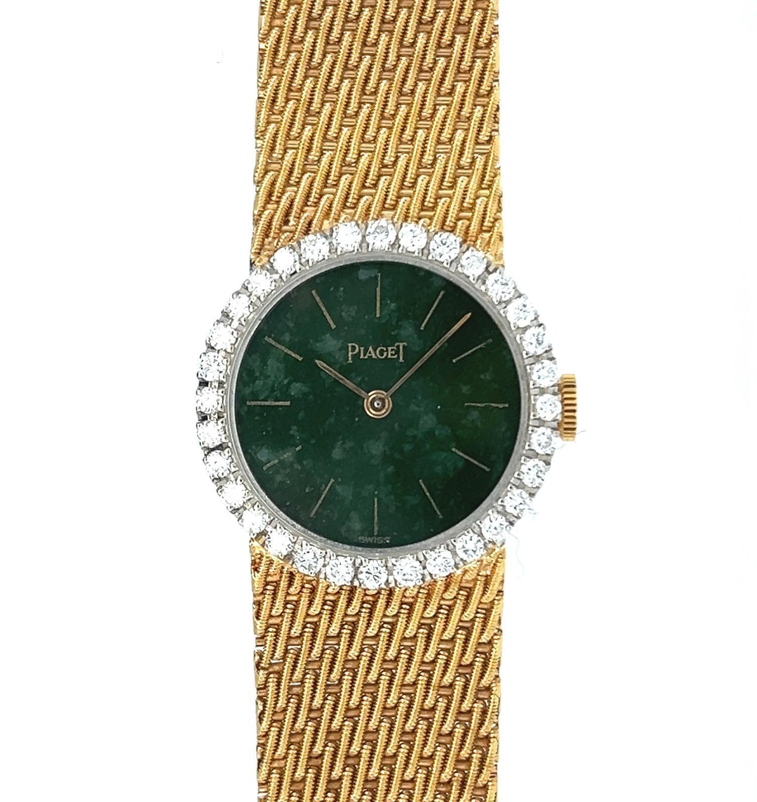 PIAGET JADE DIAL DIAMOND BEZEL 18K GOLD LADIES COCKTAIL WRISTWATCH, CIRCA 1978