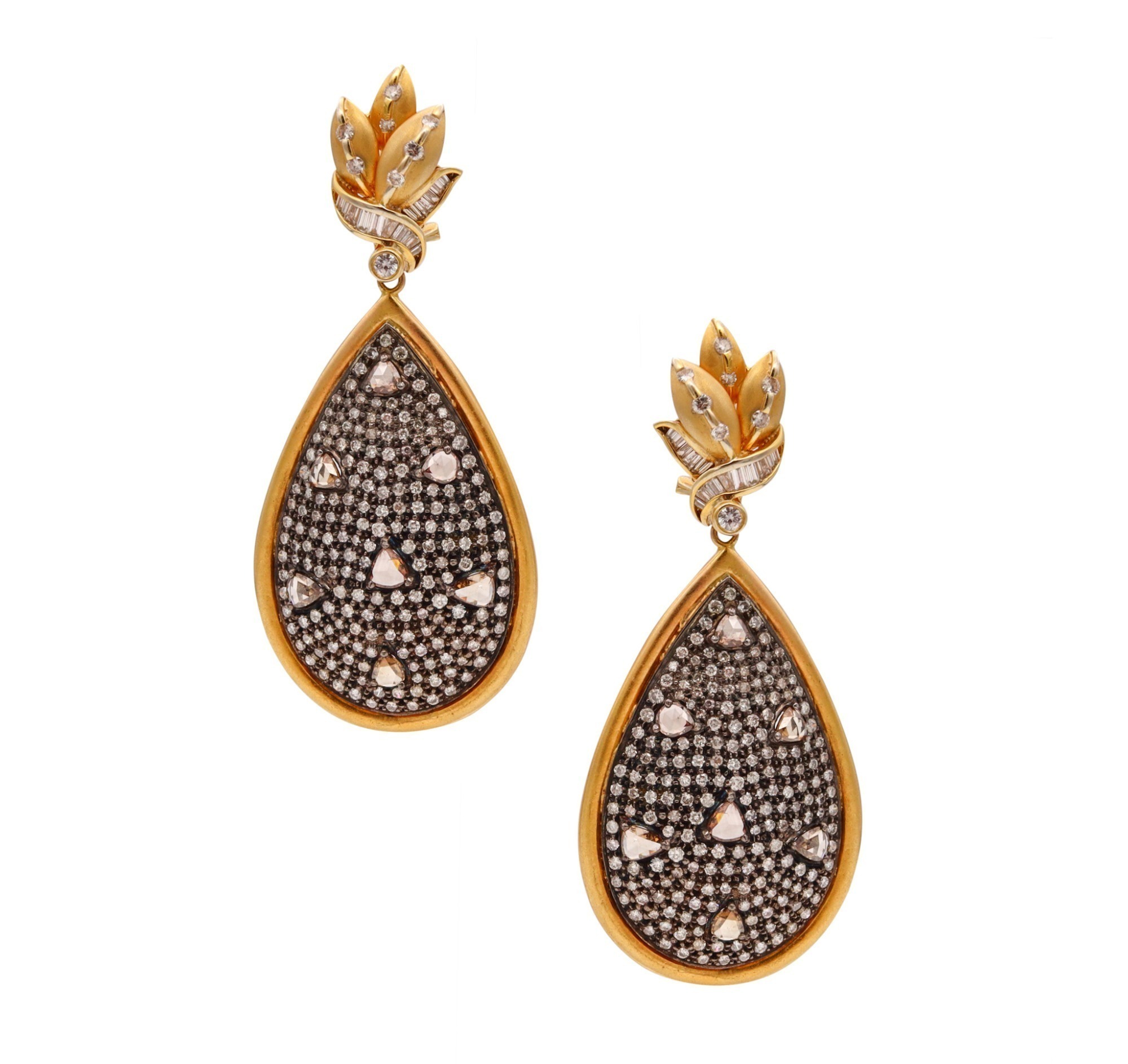 18K GOLD DIAMOND CLUSTER CONVERTIBLE DROP EARRINGS