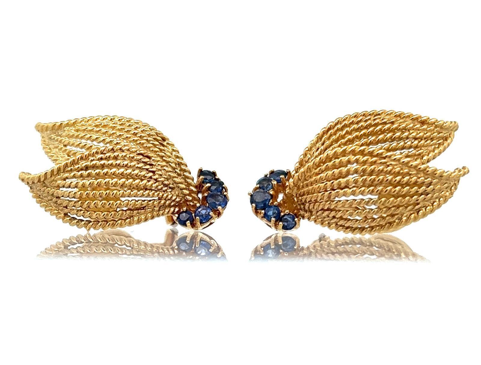 TIFFANY AND COMPANY 18K GOLD SAPPHIRE LEAF STYLE EARRINGS, CIRCA 1980