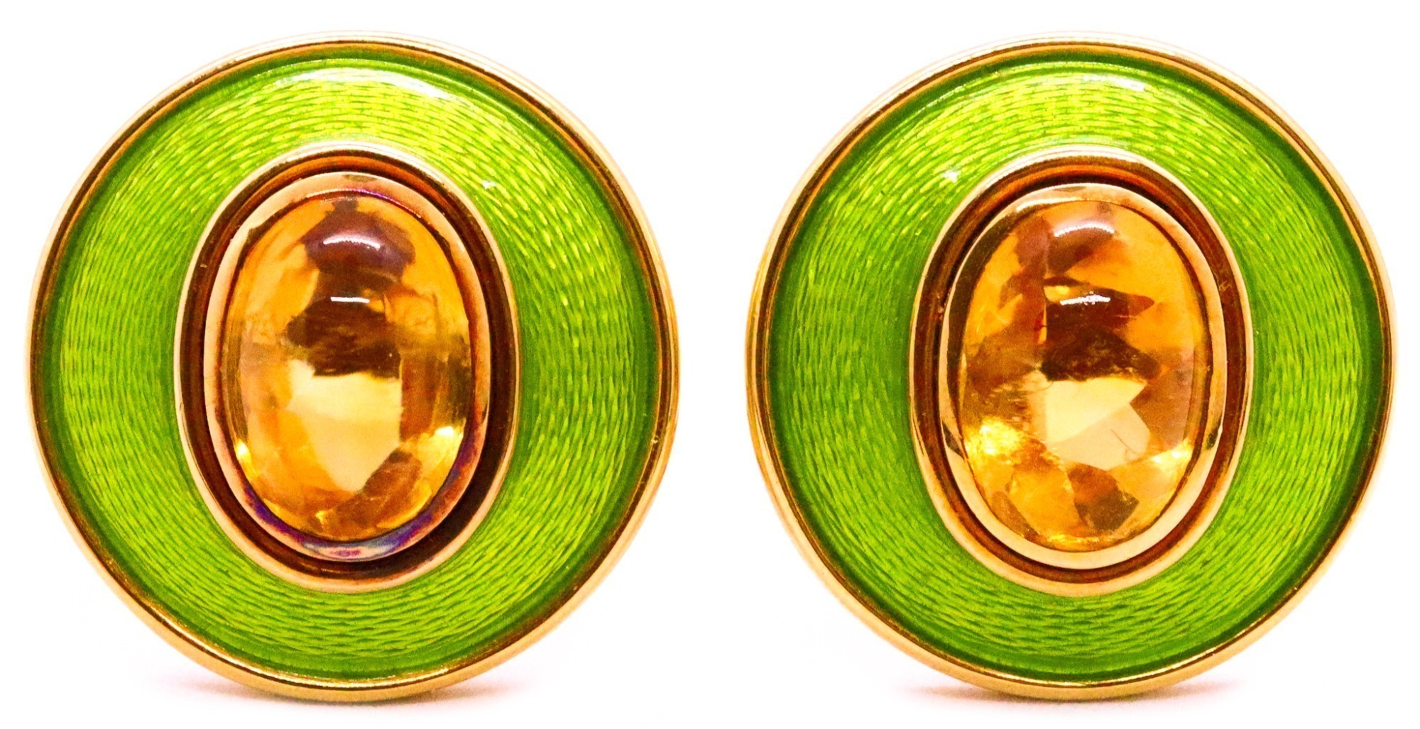 LEO DE VROOMEN 18K GOLD ENAMEL AND CITRINE EARRINGS, CIRCA 1998