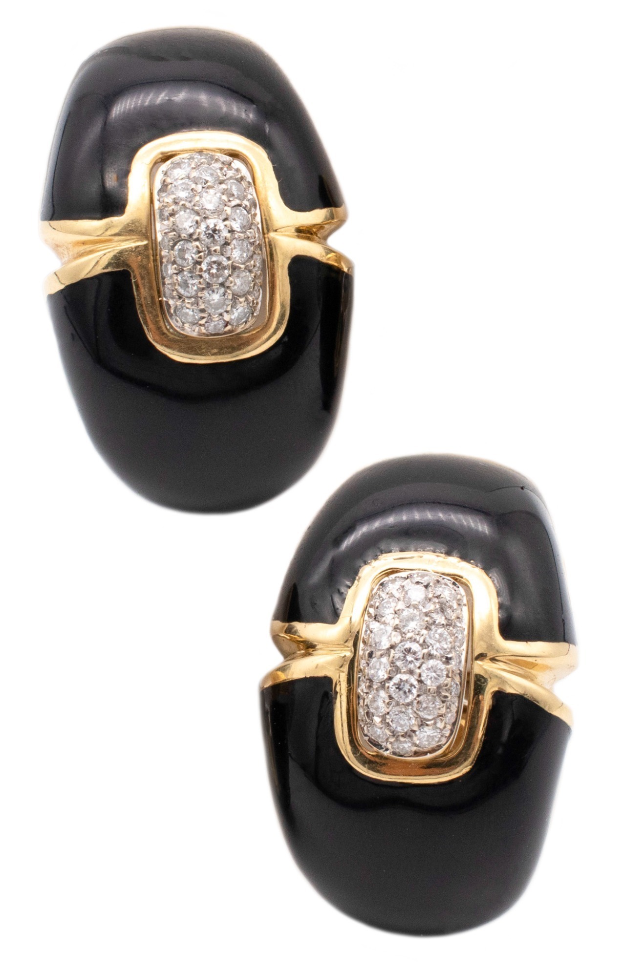 ROBERTO LEGNAZZI 18K GOLD BLACK ENAMEL AND DIAMOND EARRINGS