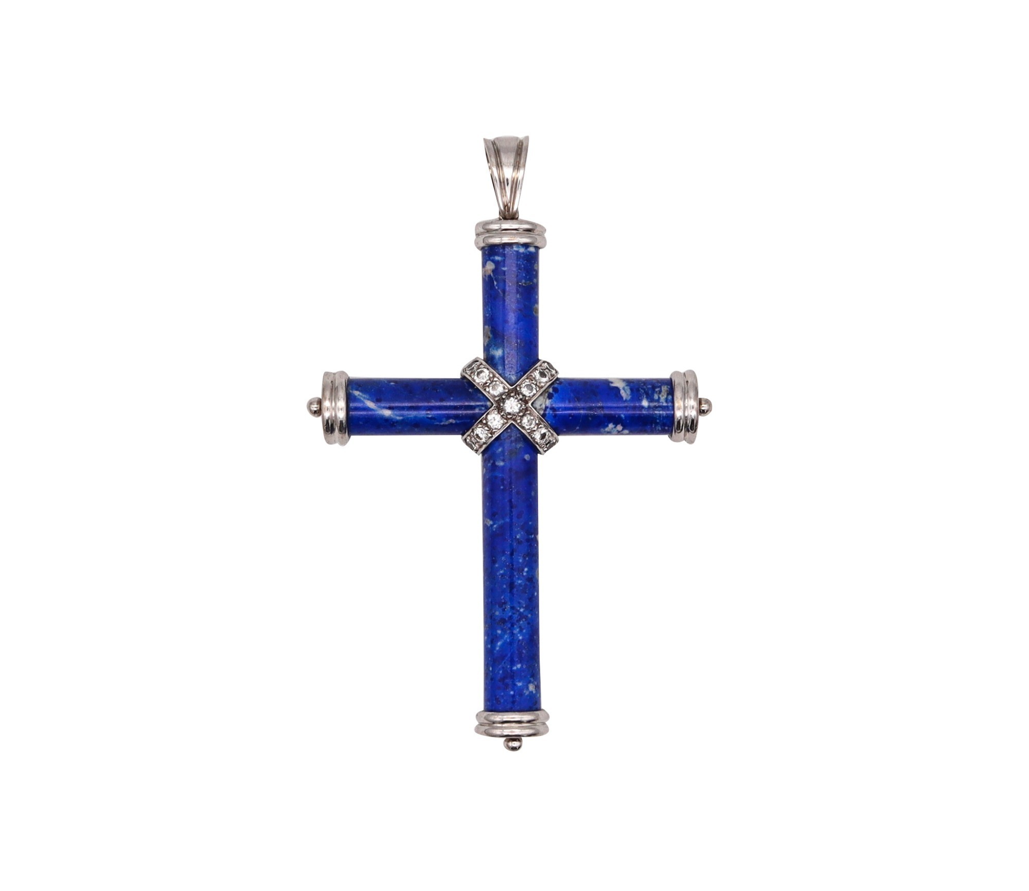 LAPIS LAZULI 18K WHITE GOLD AND DIAMOND CROSS PENDANT