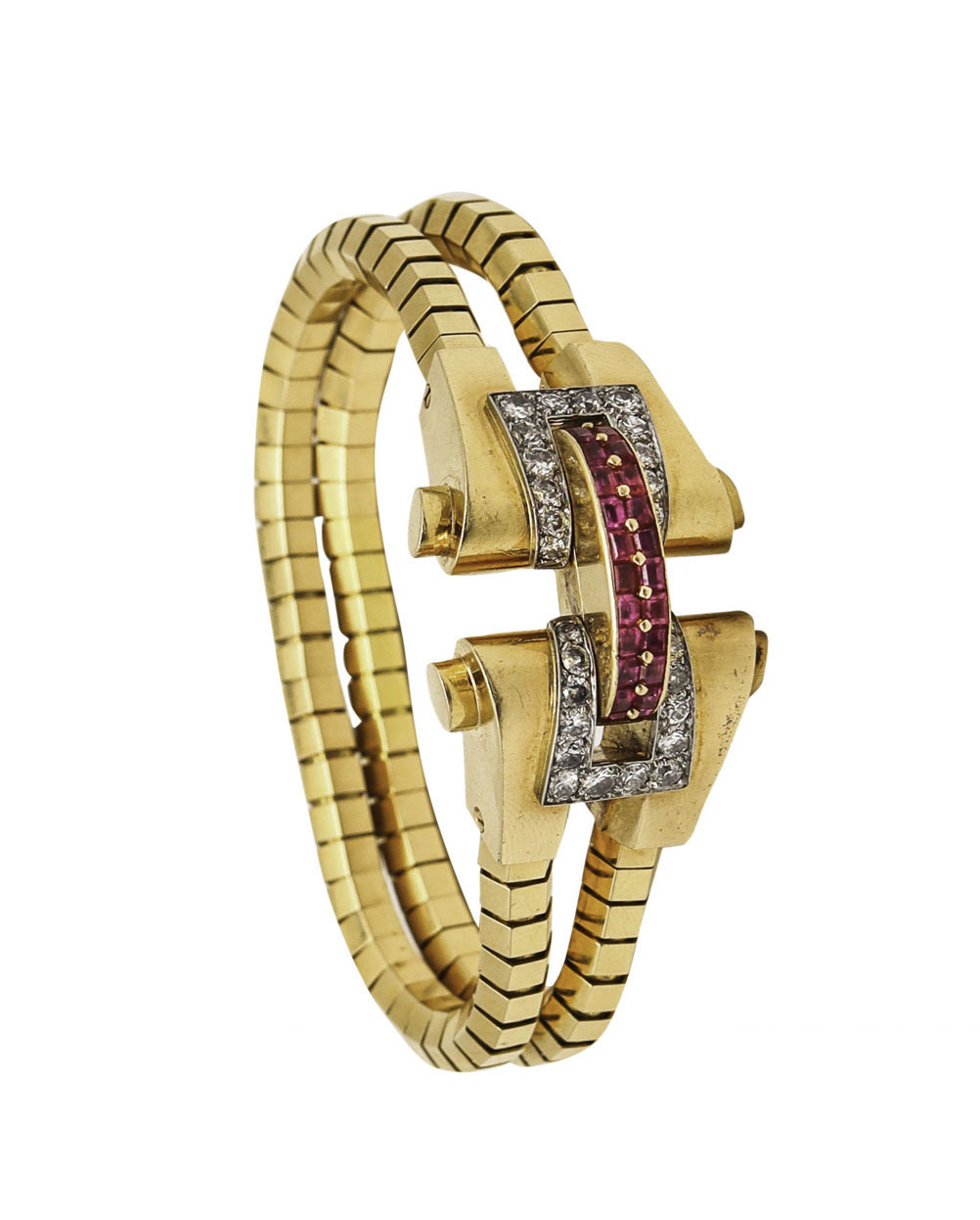 BOUCHERON PARIS RETRO STYLE 18K GOLD RUBY AND DIAMOND BRACELET, CIRCA 1937