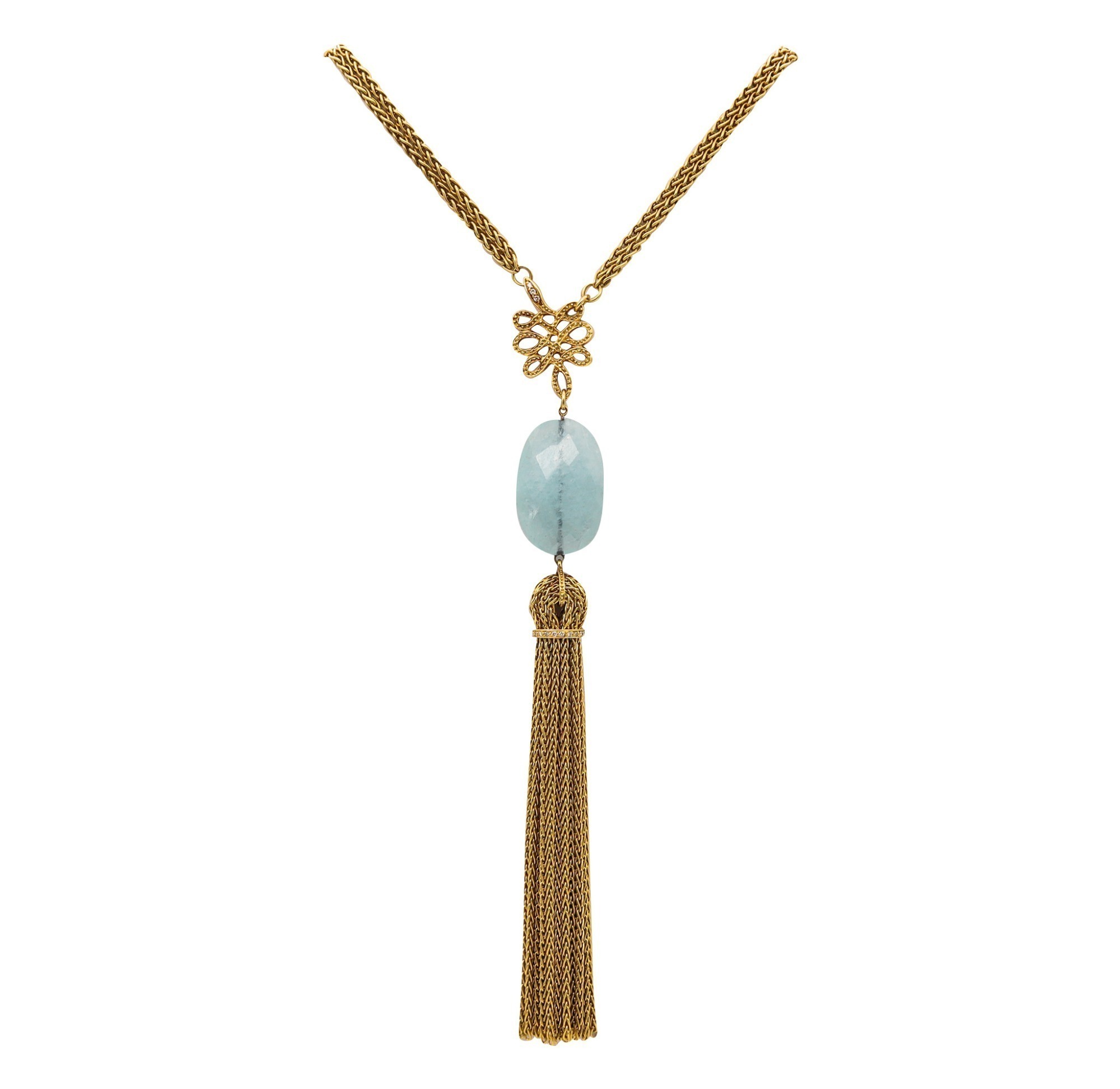 H. STERN DIANE VON FURSTENBERG 18K GOLD DIAMOND AND AQUAMARINE SAUTOIR NECKLACE