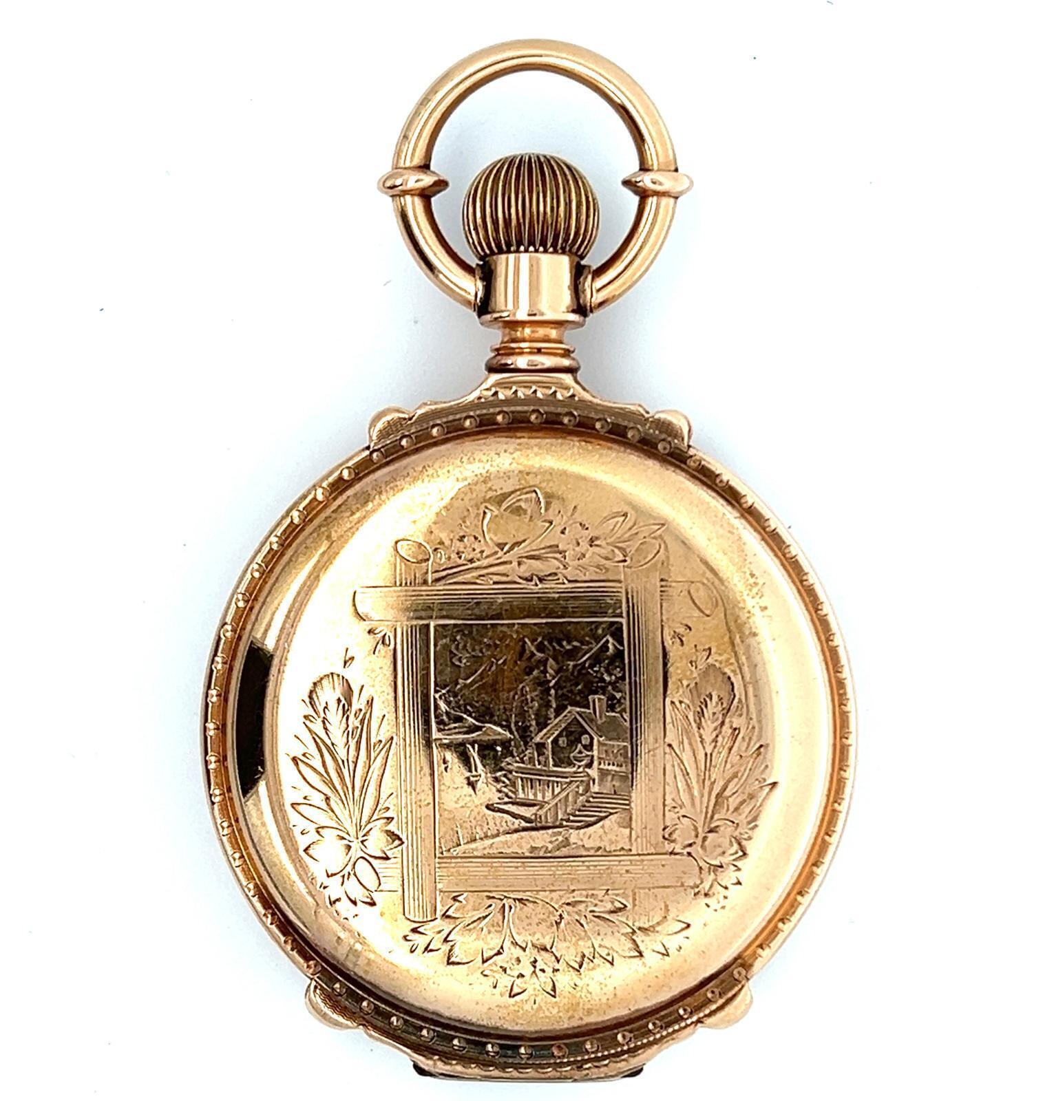 14K ROSE GOLD BOX HINGE BARREL CASE ELGIN CONVERTIBLE POCKET WATCH, CIRCA 1882