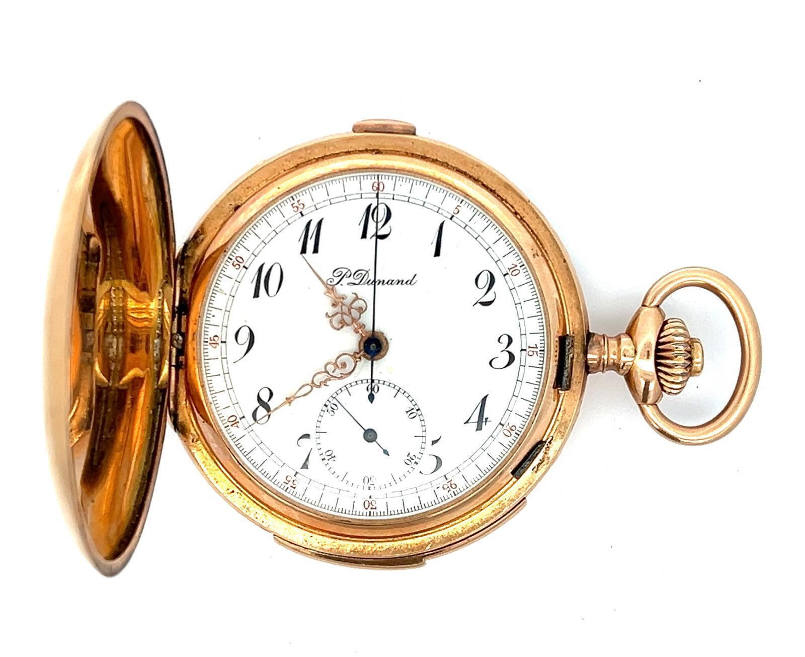 MINUTE REPEATER CHRONOGRAPH P. DUNAND 14K ROSE GOLD HUNTING CASE POCKET WATCH