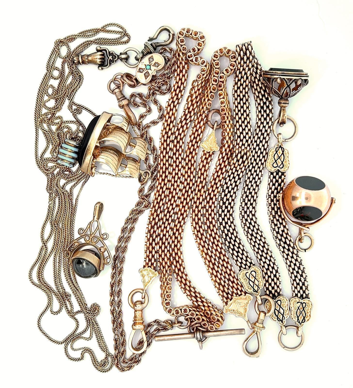 LOT OF VINTAGE GOLD WATCH CHAINS AND FOBS