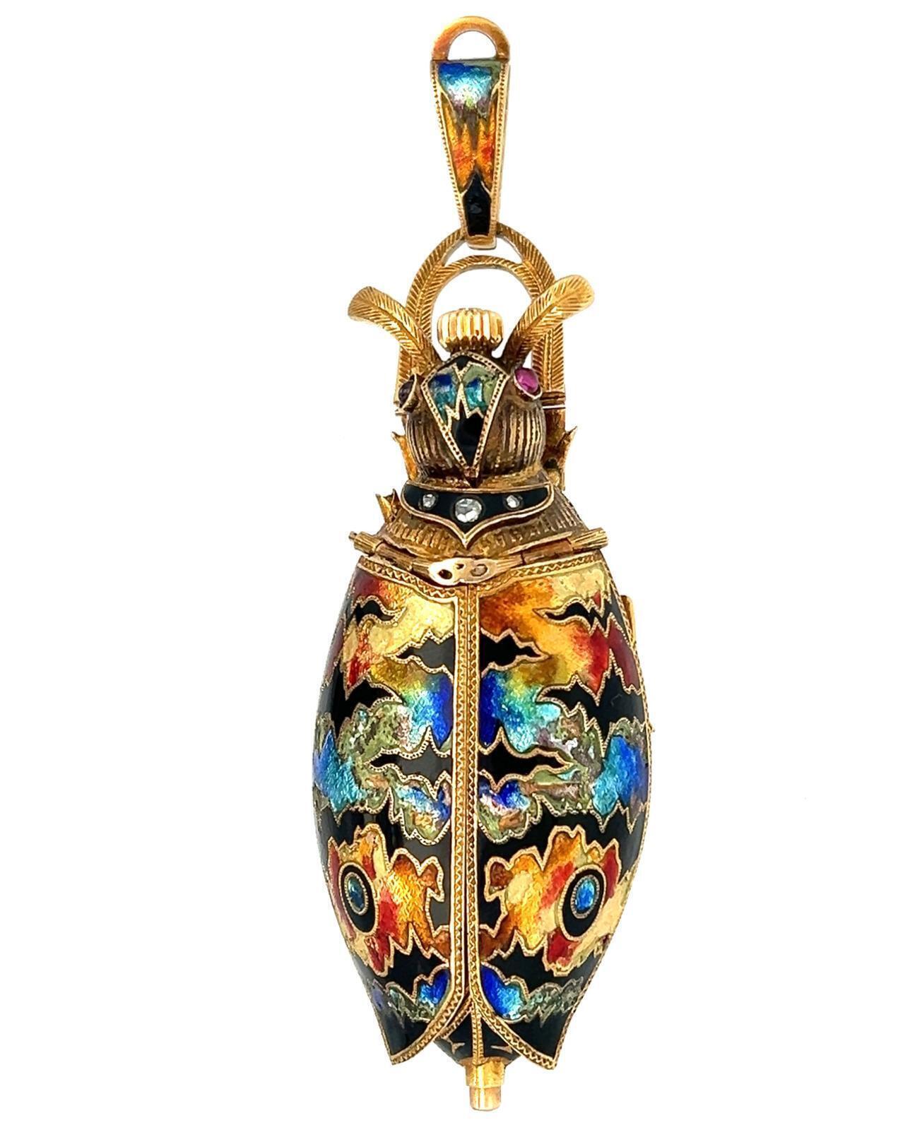 18K GOLD AND ENAMEL SCARAB BEETLE FORM WATCH, CIRCA 1880