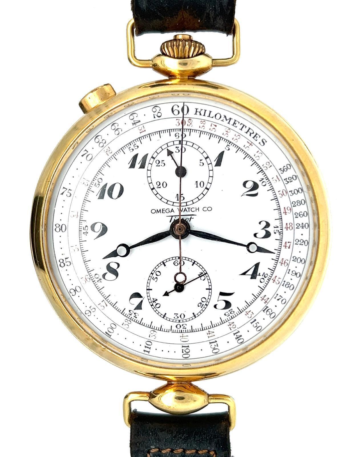 OMEGA-TISSOT 18K YELLOW GOLD CHRONOGRAPH WRISTWATCH, CIRCA 1927