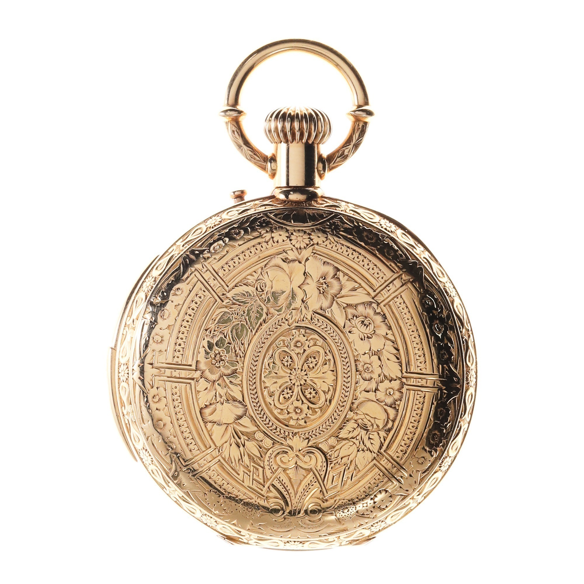 Montandon Minute Repeater 18K Yellow Gold Ornate Hunting Case Pocket Watch