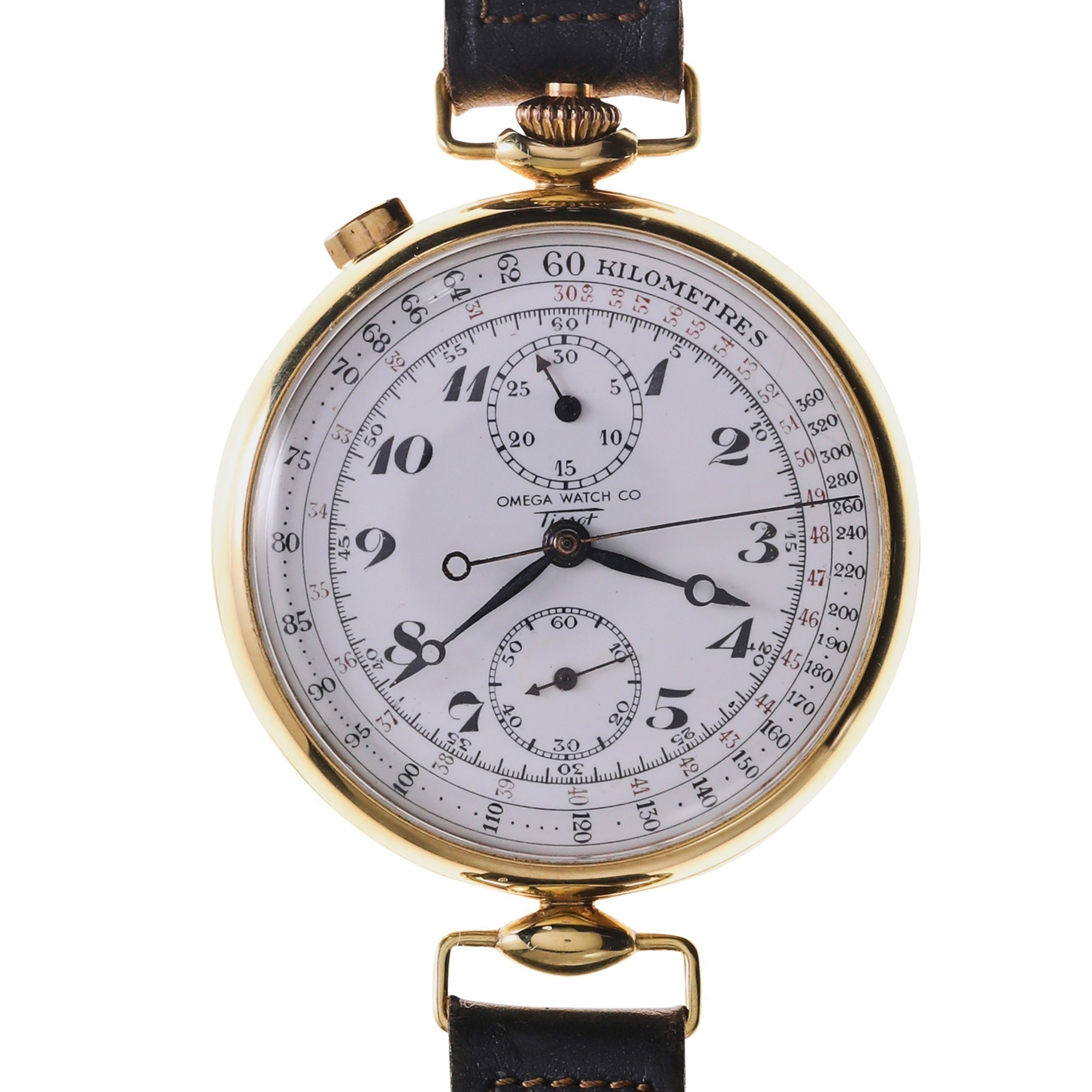 Omega-Tissot 18K Yellow Gold Massive & Early Chronograph Wristwatch